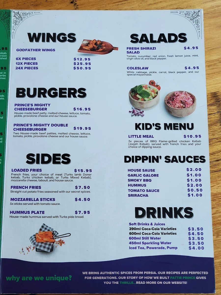 Menu, FATTIE PRINCE