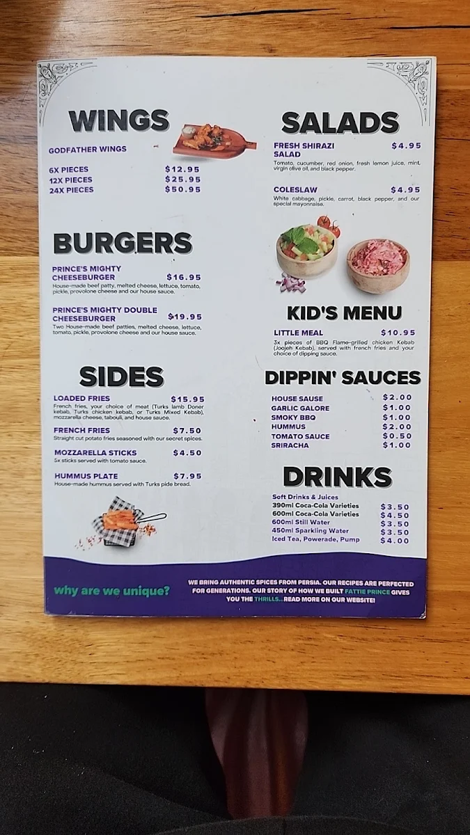 Menu, FATTIE PRINCE