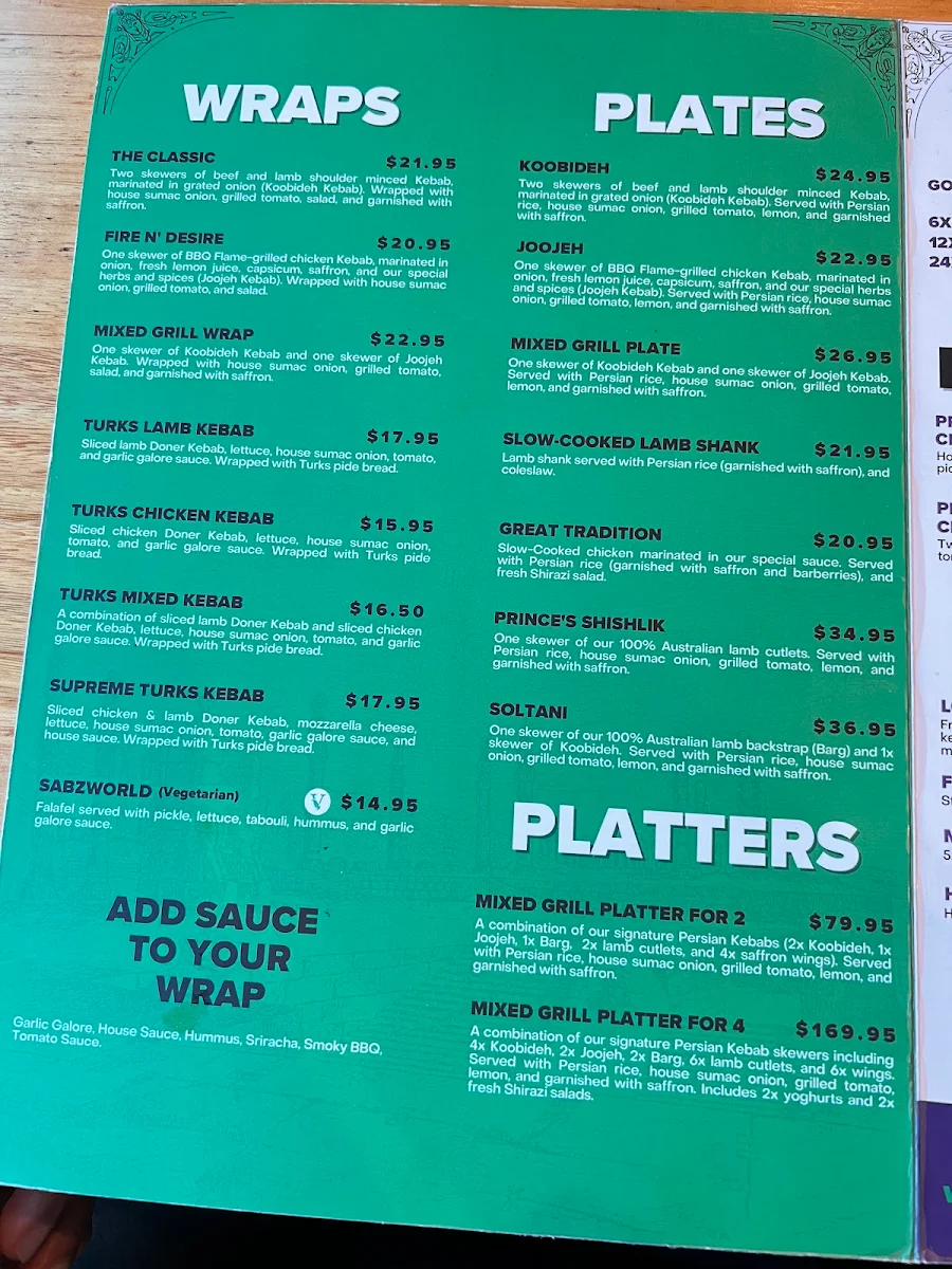 Menu, FATTIE PRINCE