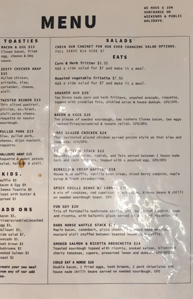 Menu, Dark Horse Espresso