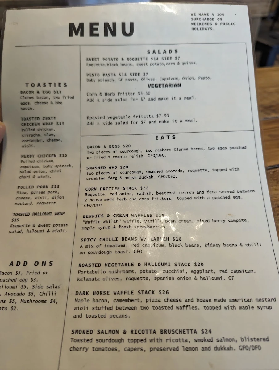 Menu, Dark Horse Espresso