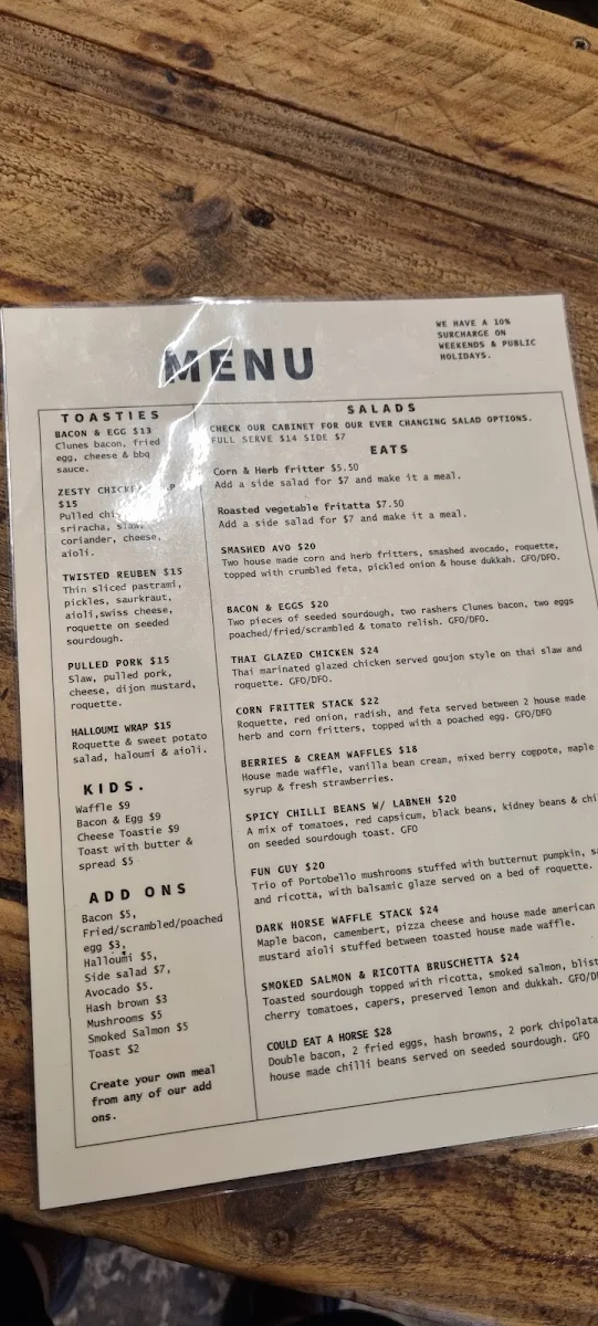 Menu, Dark Horse Espresso