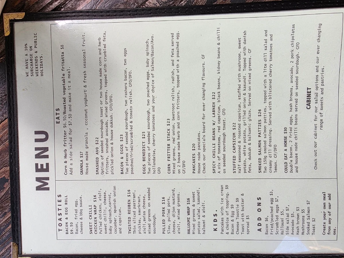 Menu, Dark Horse Espresso