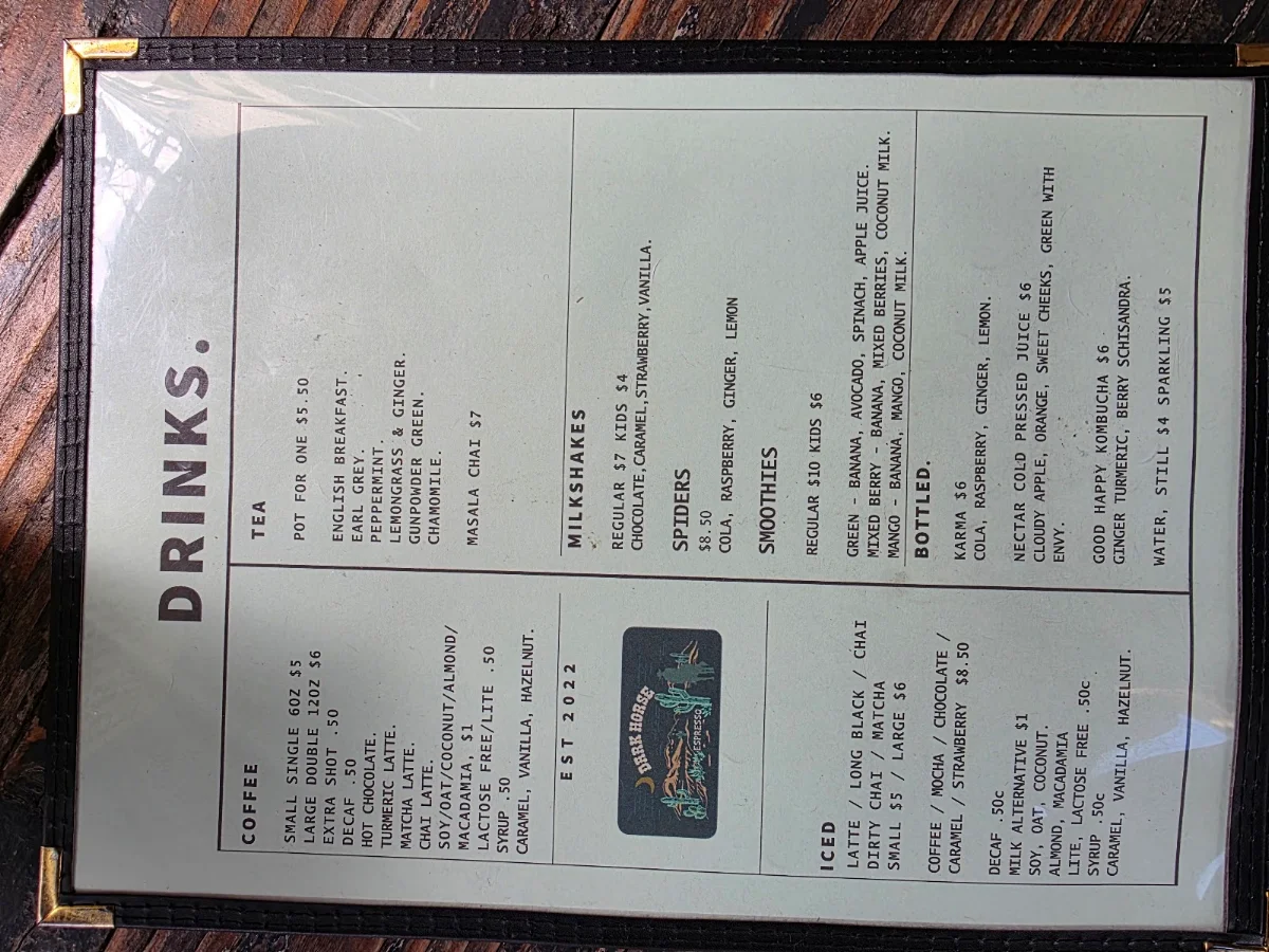 Menu, Dark Horse Espresso
