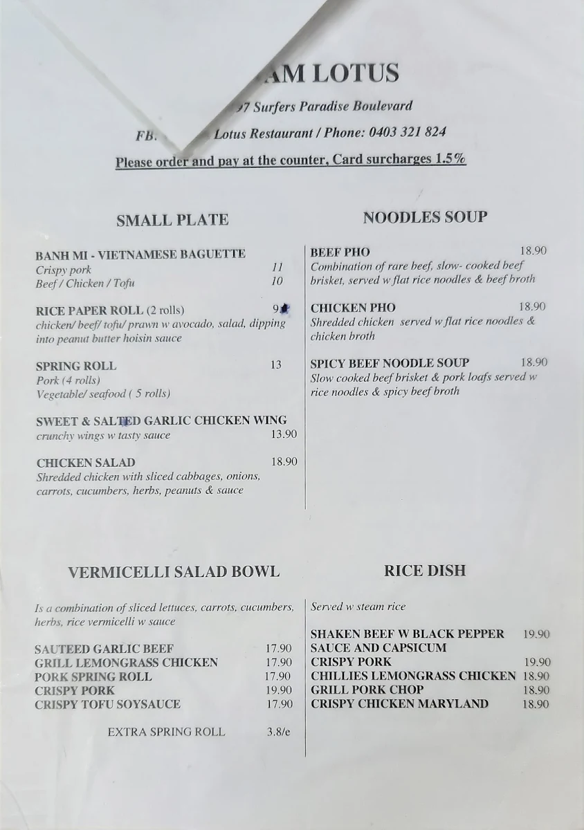 Menu, Vietnam Lotus