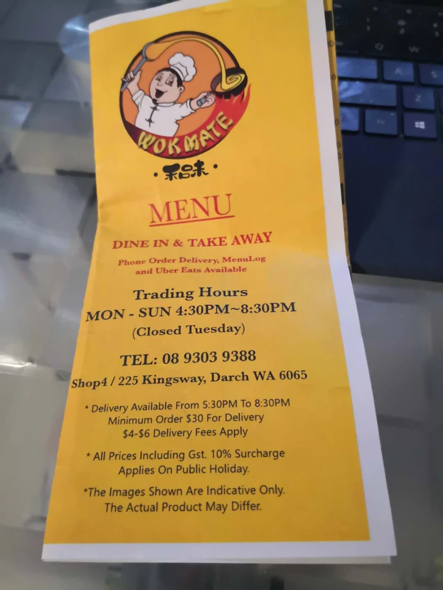 Menu, Wok Mate Asian Kitchen