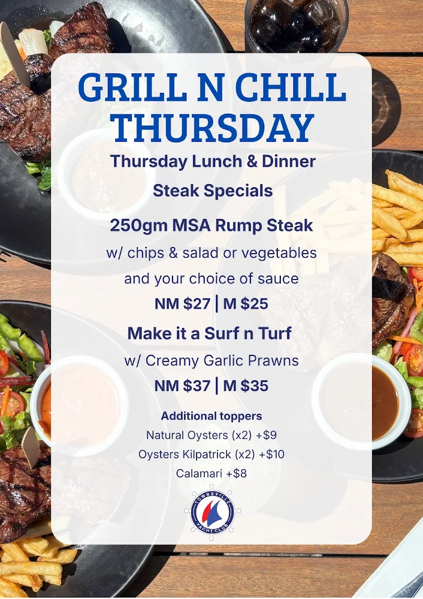 Menu, Townsville Yacht Club & Marina
