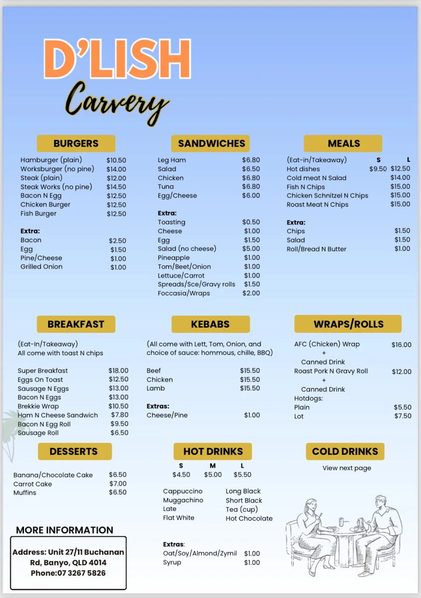 Menu, Cafe D'lish & Carvery Takeaway