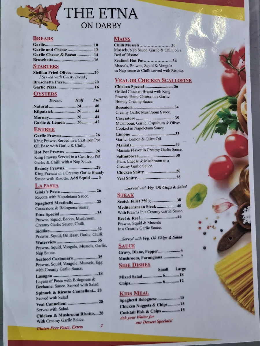 Menu, The Etna on Darby