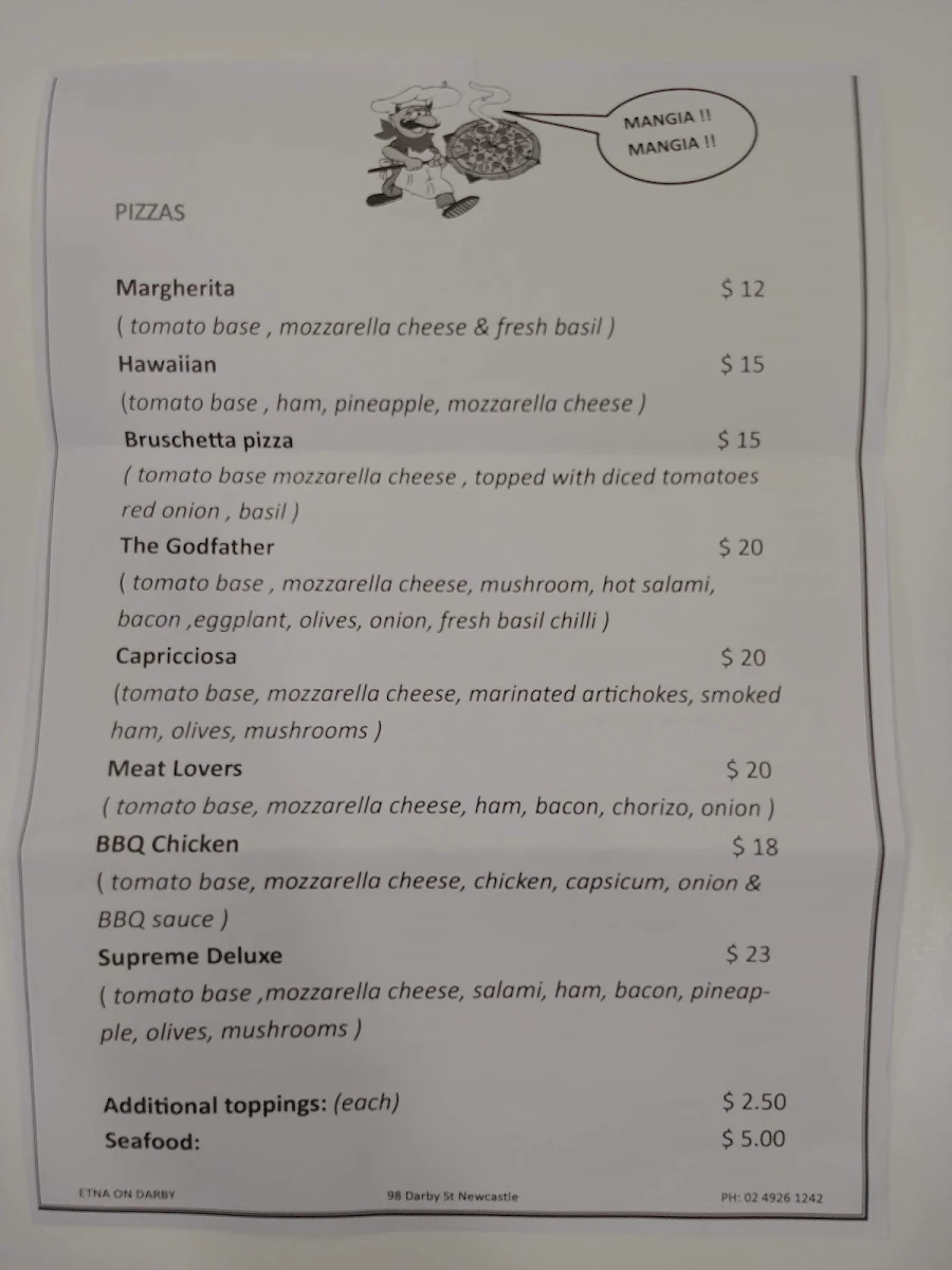 Menu, The Etna on Darby