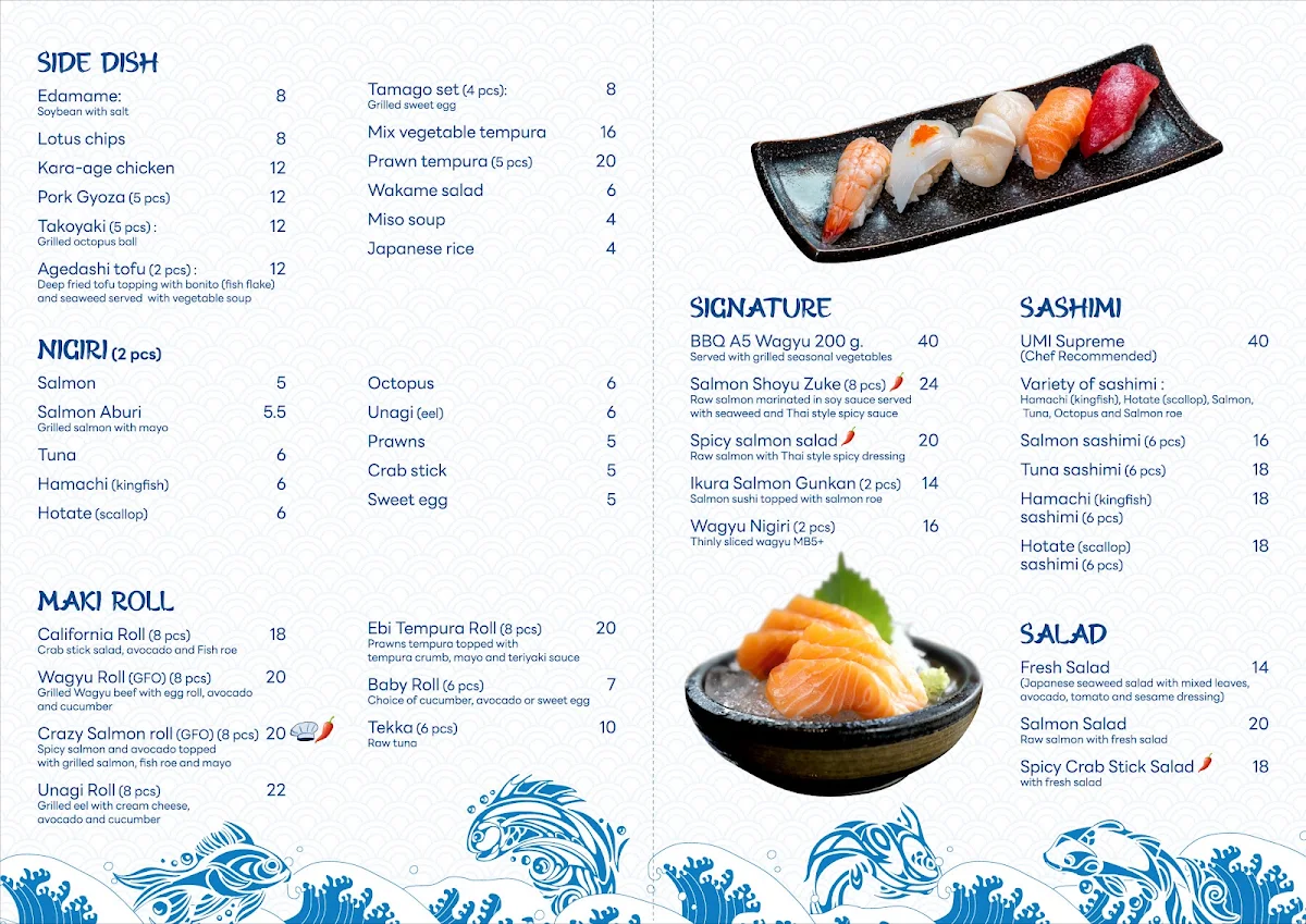 Menu, Umi Japanese Restaurant Toronto