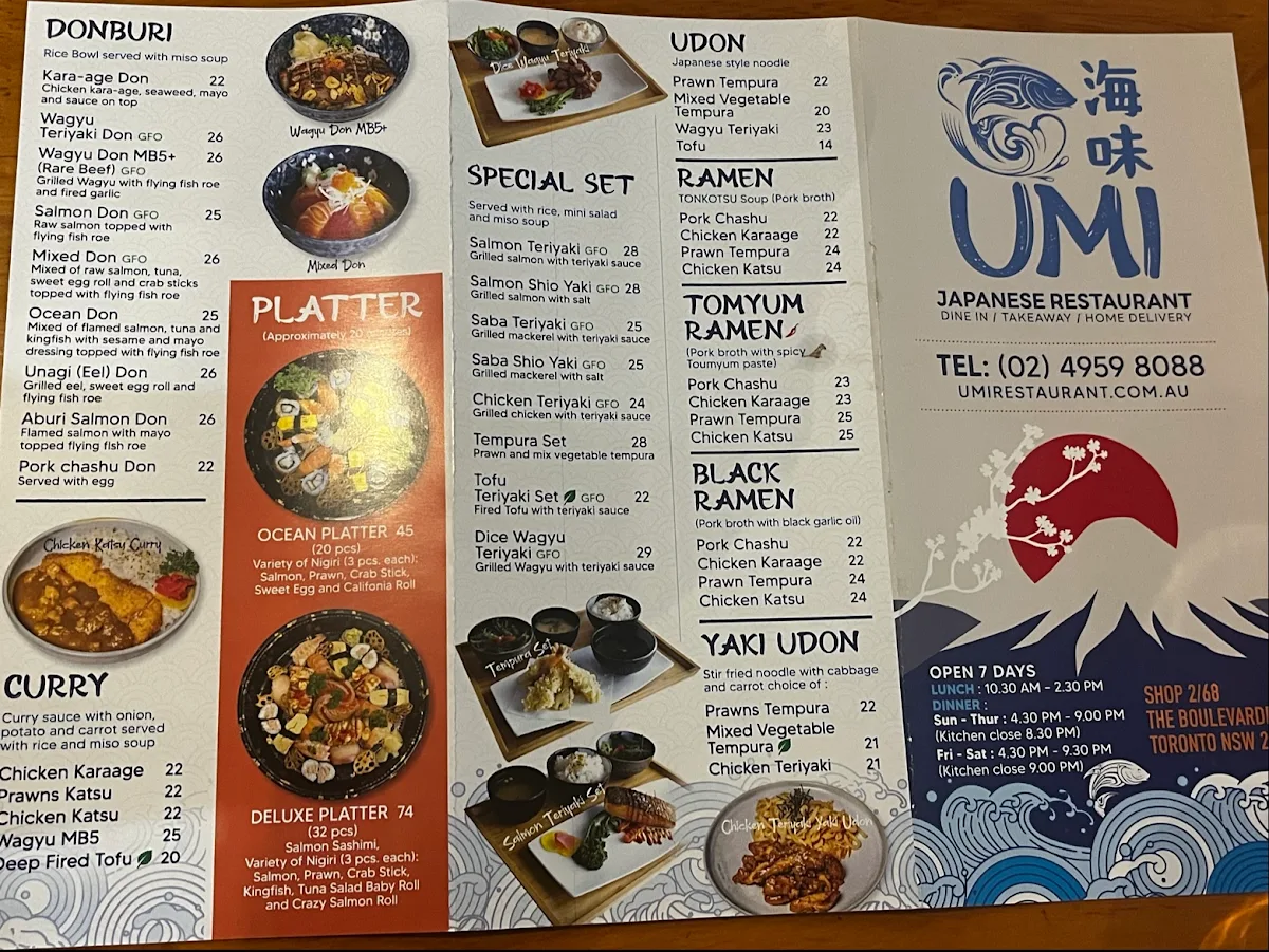 Menu, Umi Japanese Restaurant Toronto