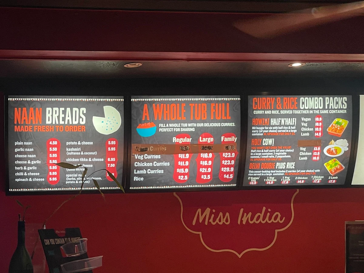Menu, Miss India Morningside