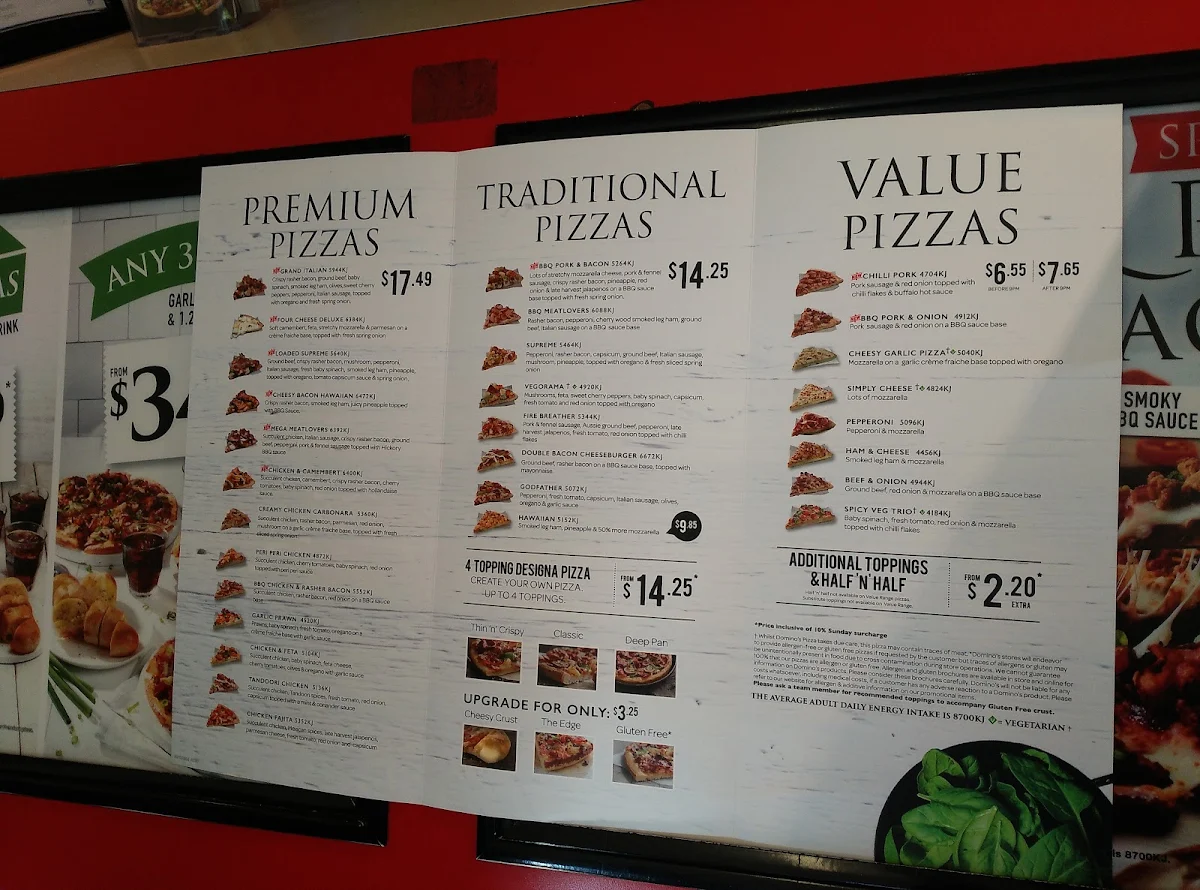 Menu, Domino's Pizza Katoomba