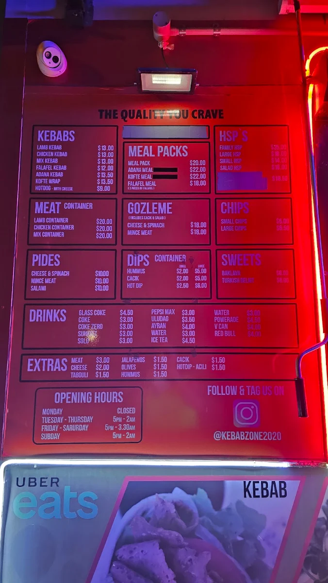 Menu, Kebab Zone & Grill