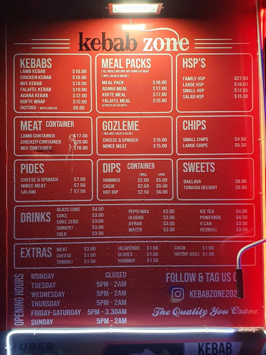 Menu, Kebab Zone & Grill