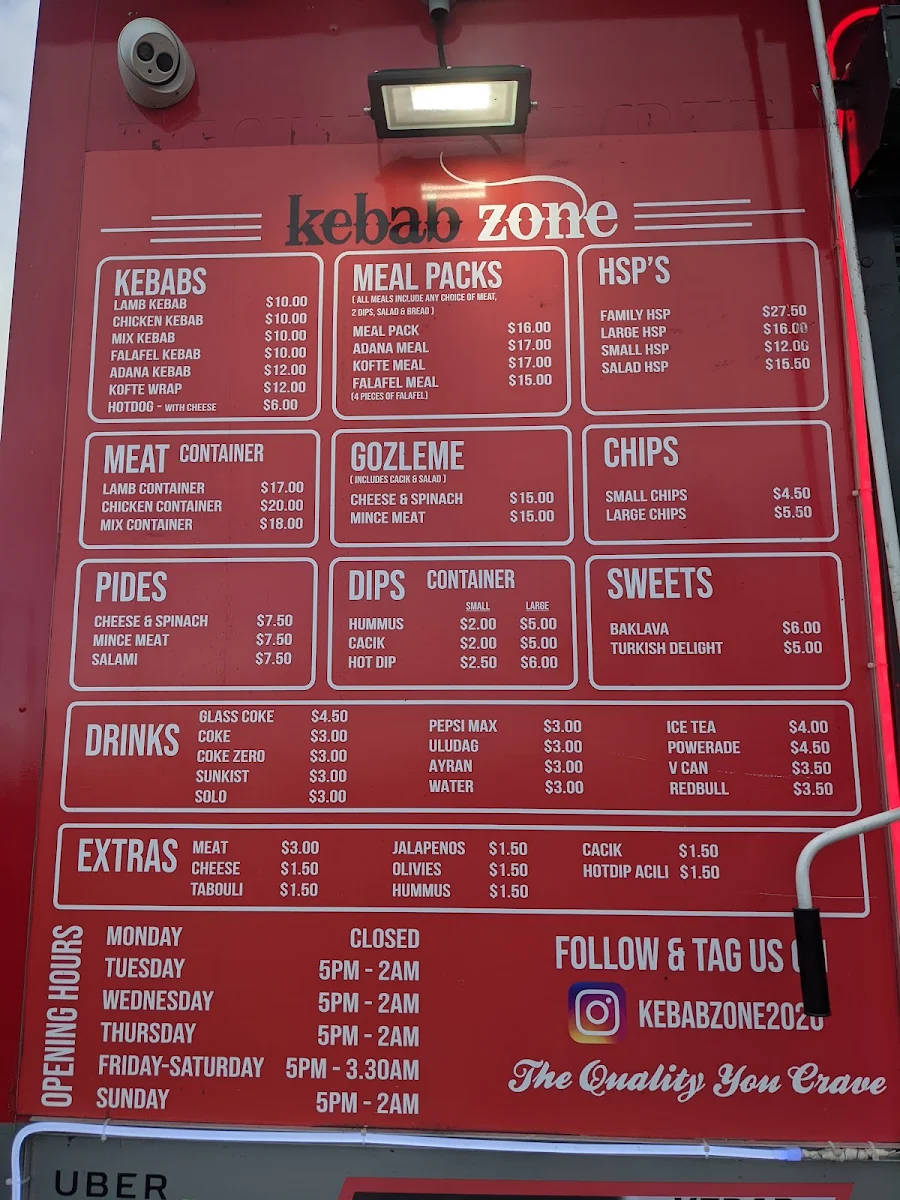 Menu, Kebab Zone & Grill
