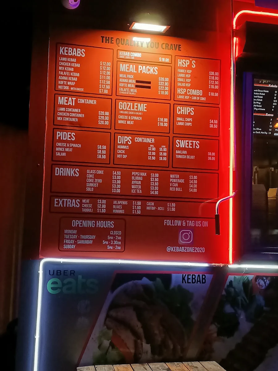 Menu, Kebab Zone & Grill