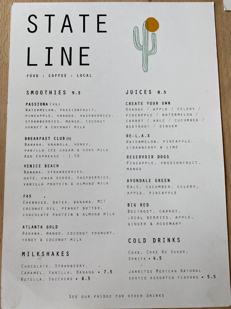 Menu, Stateline Melbourne