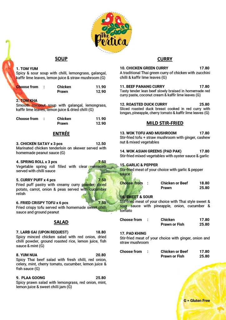 Menu, The Pertica Cafe