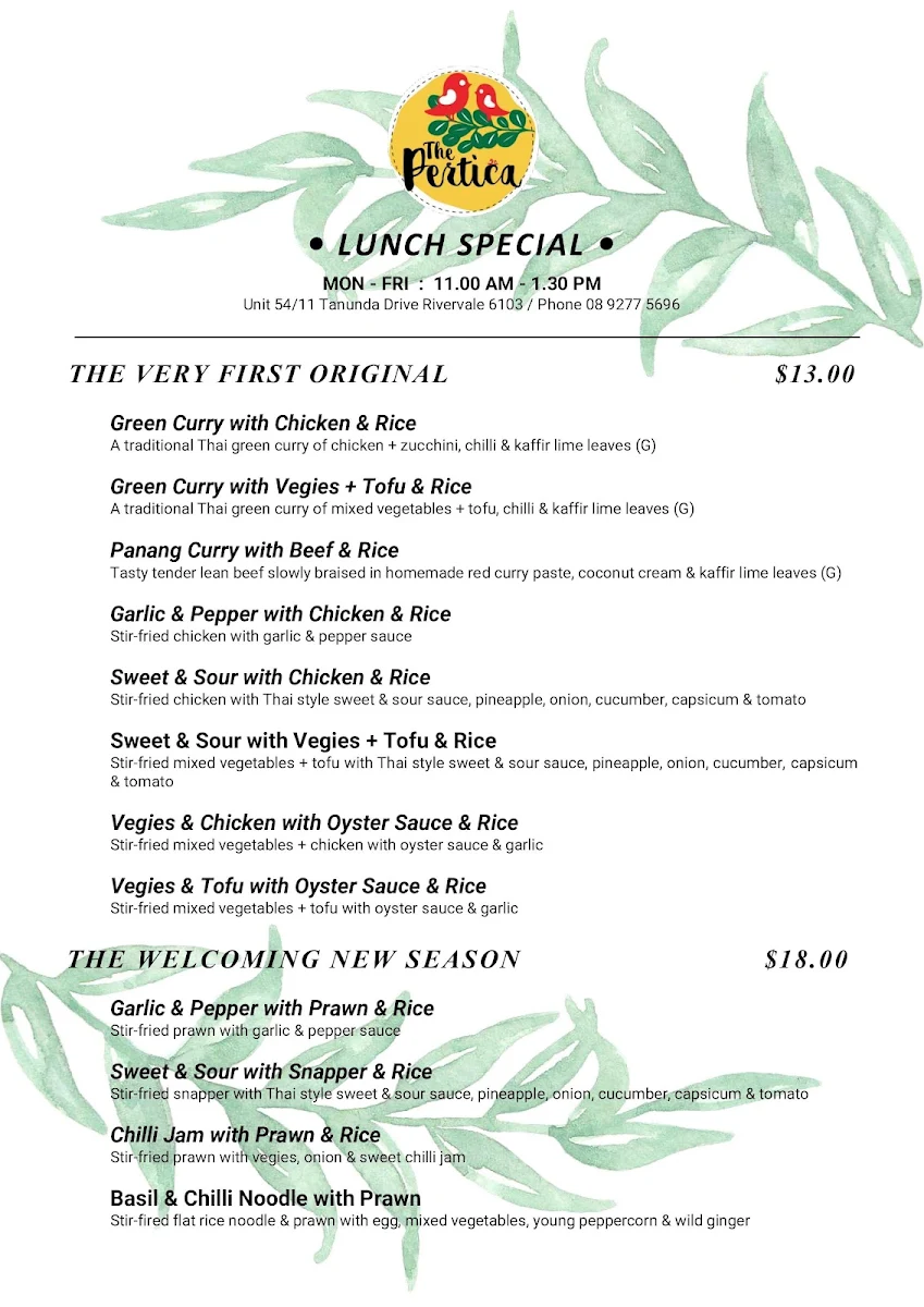 Menu, The Pertica Cafe