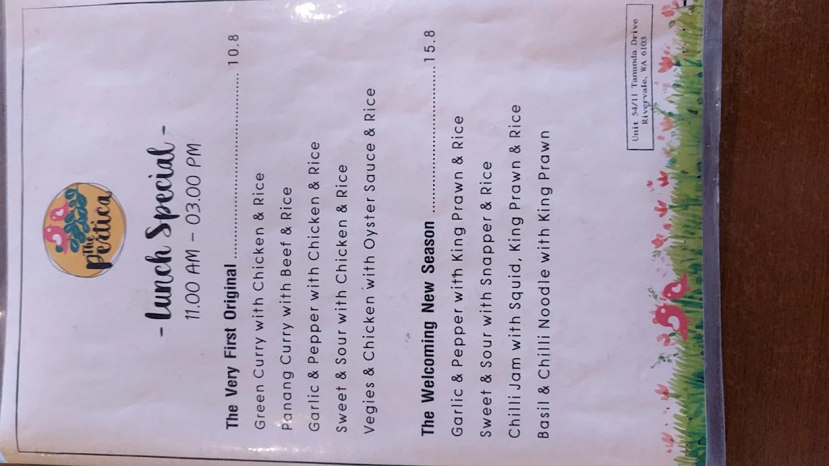 Menu, The Pertica Cafe