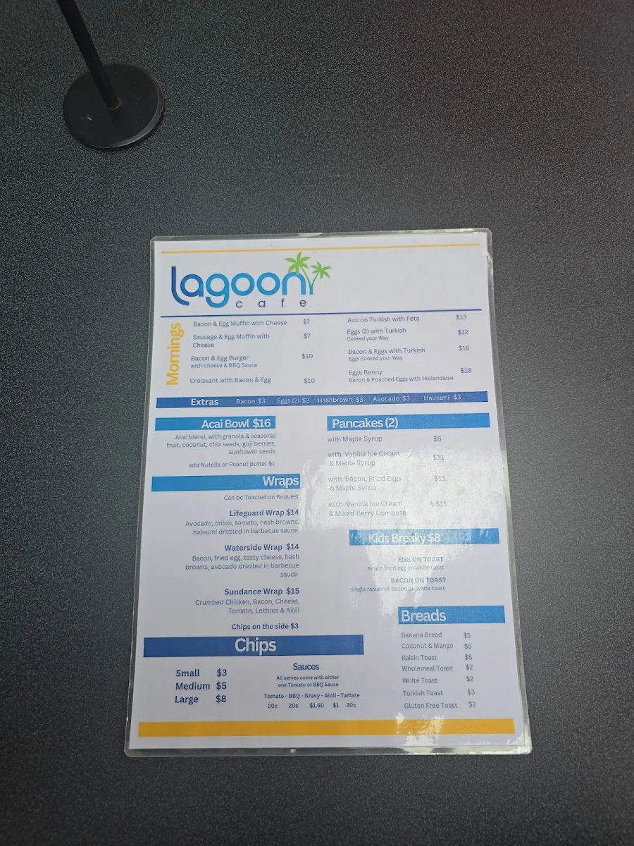 Menu, Lagoon Cafe