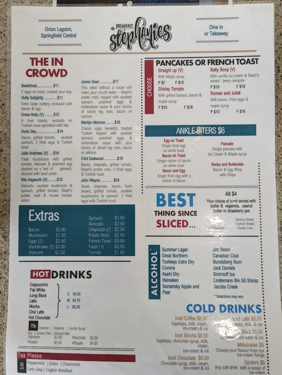 Menu, Lagoon Cafe