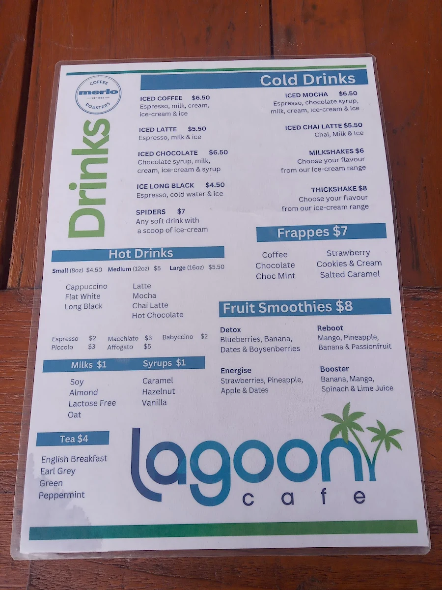 Menu, Lagoon Cafe