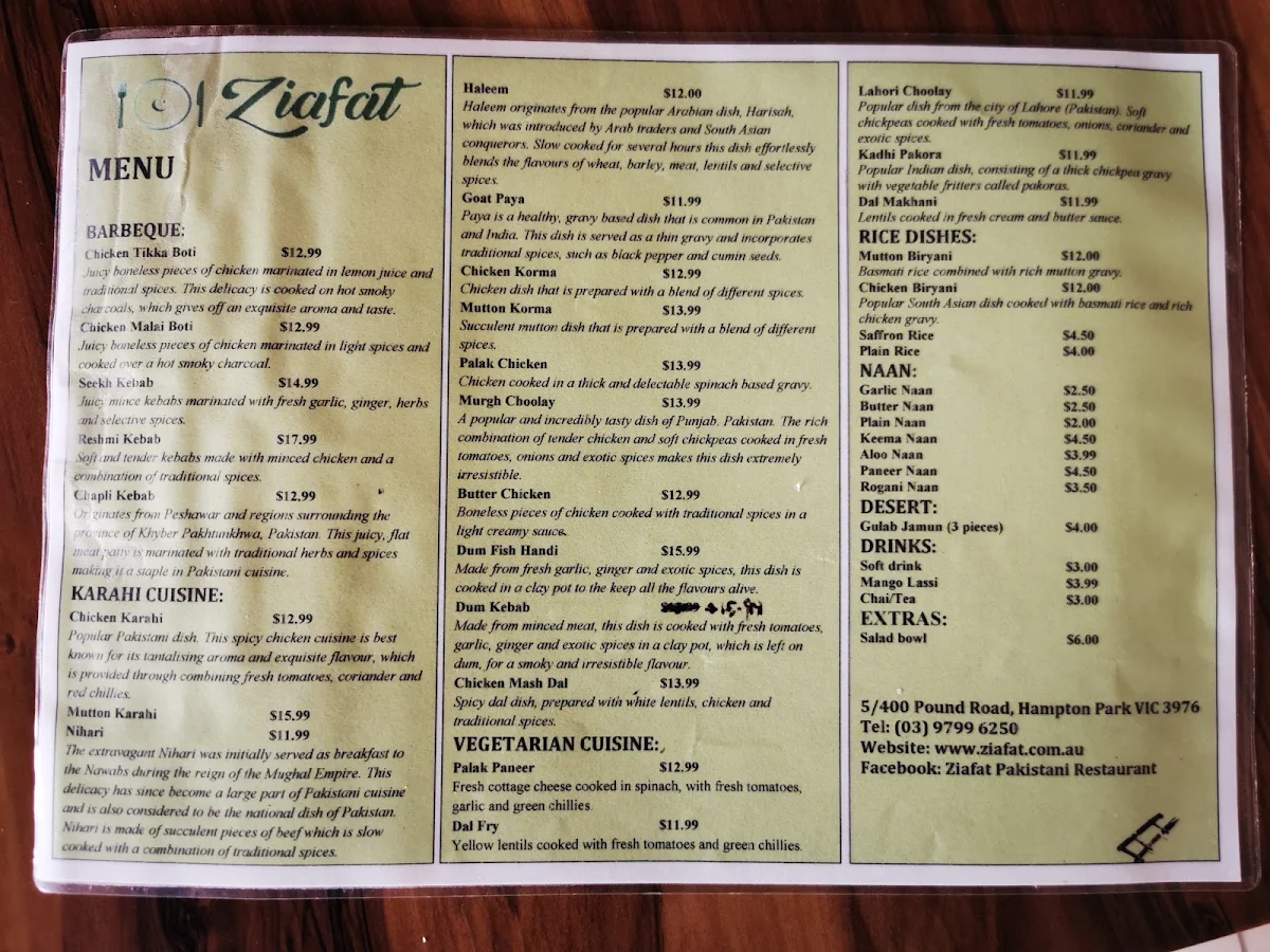 Menu, Ziafat