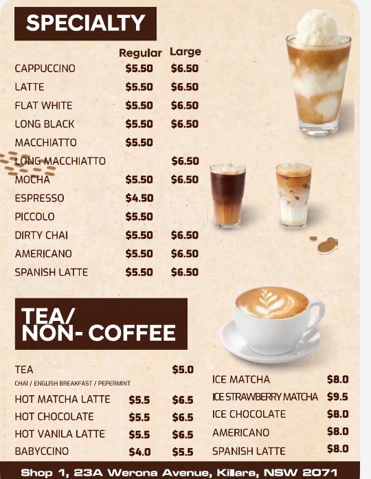 Menu, DON DON Coffee