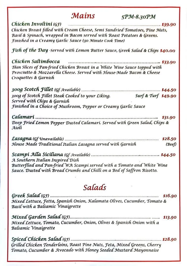 Menu, Little Italy Restaurant