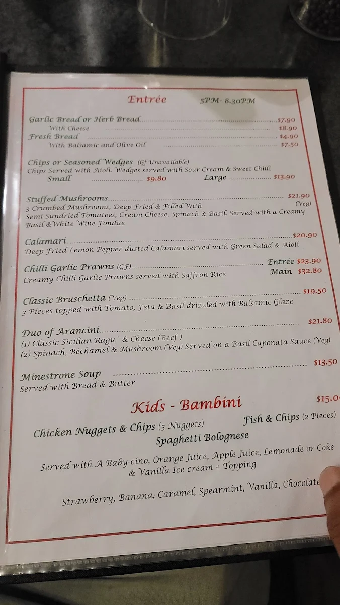 Menu, Little Italy Restaurant