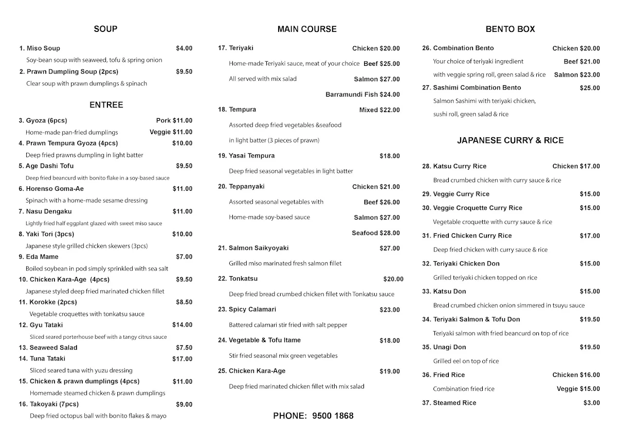 Menu, Uosan