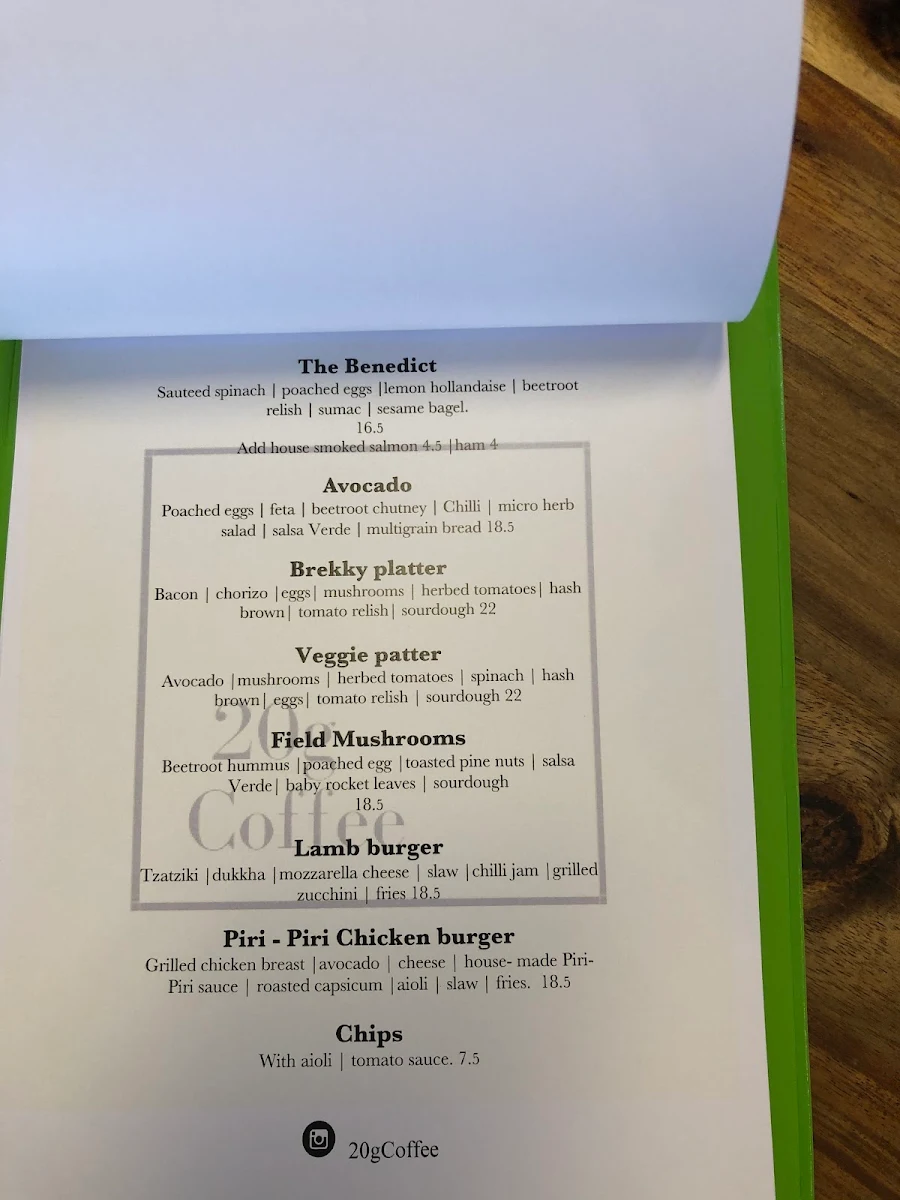Menu, 20g Coffee Cafe