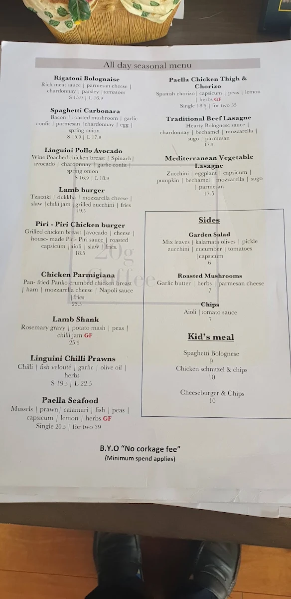 Menu, 20g Coffee Cafe
