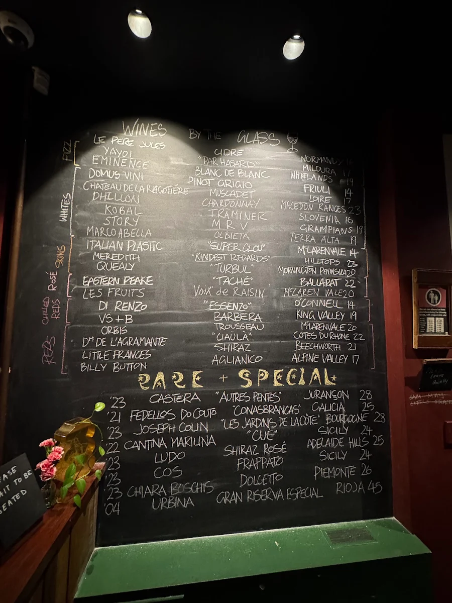 Menu, Where's Nick Wine Bar