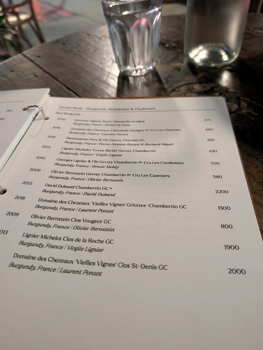 Menu, Where's Nick Wine Bar