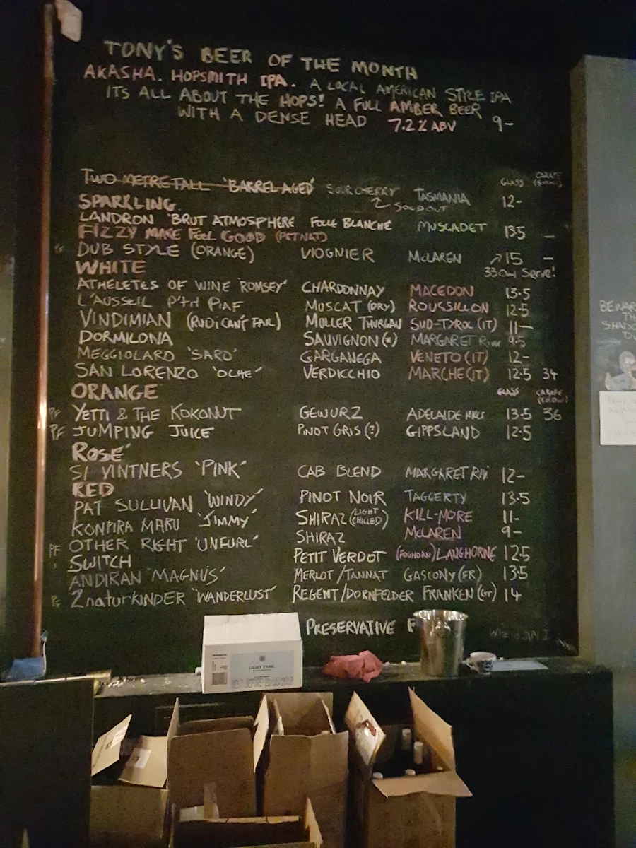 Menu, Where's Nick Wine Bar