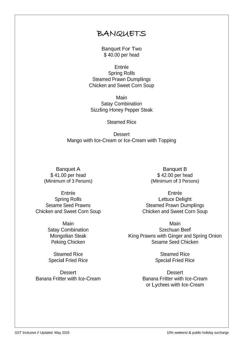 Menu, Silver Dragon Restaurant