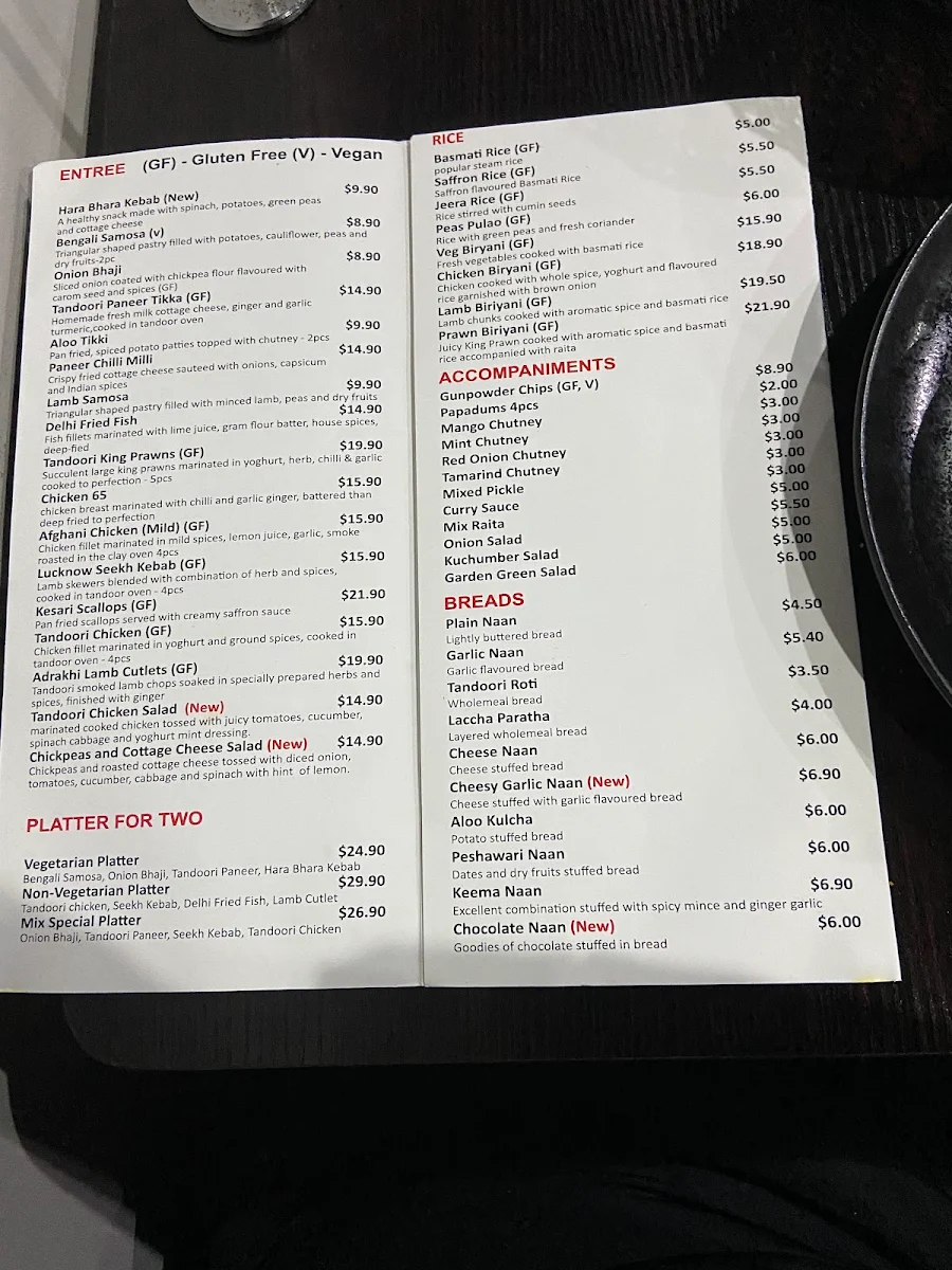 Menu, Jai Ho Indian Gourmet South Lake