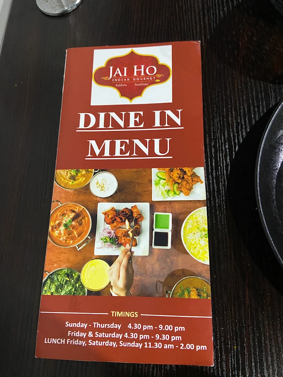 Menu, Jai Ho Indian Gourmet South Lake