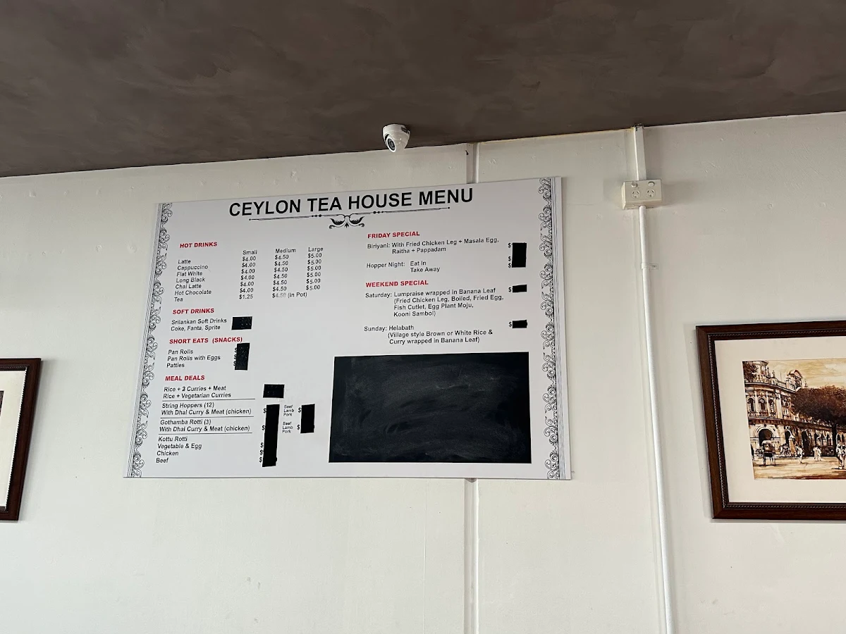 Menu, Ceylon Tea House