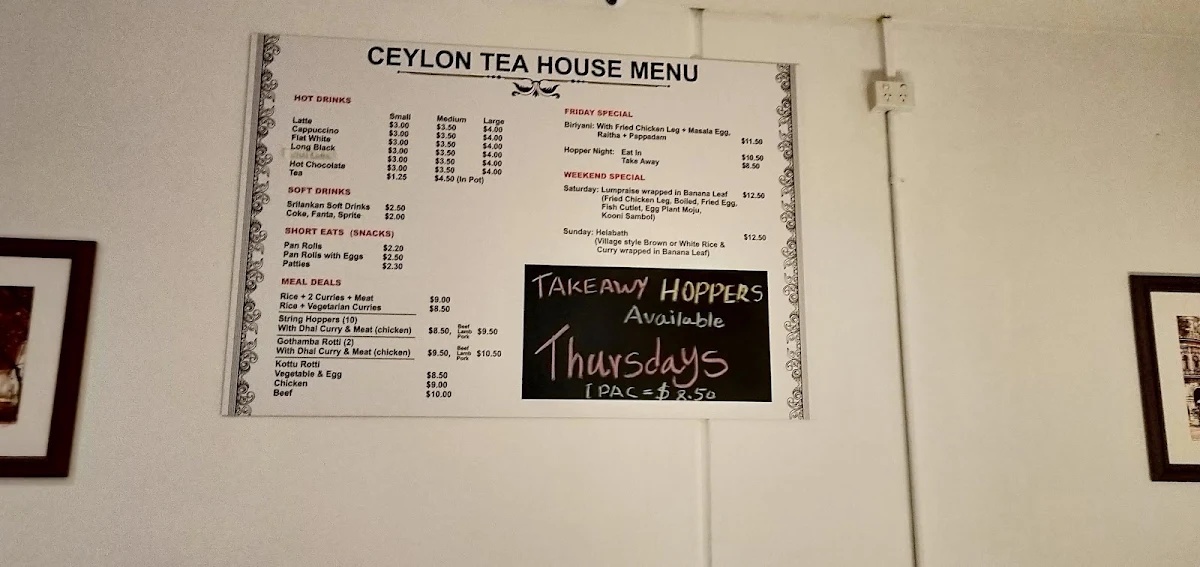 Menu, Ceylon Tea House