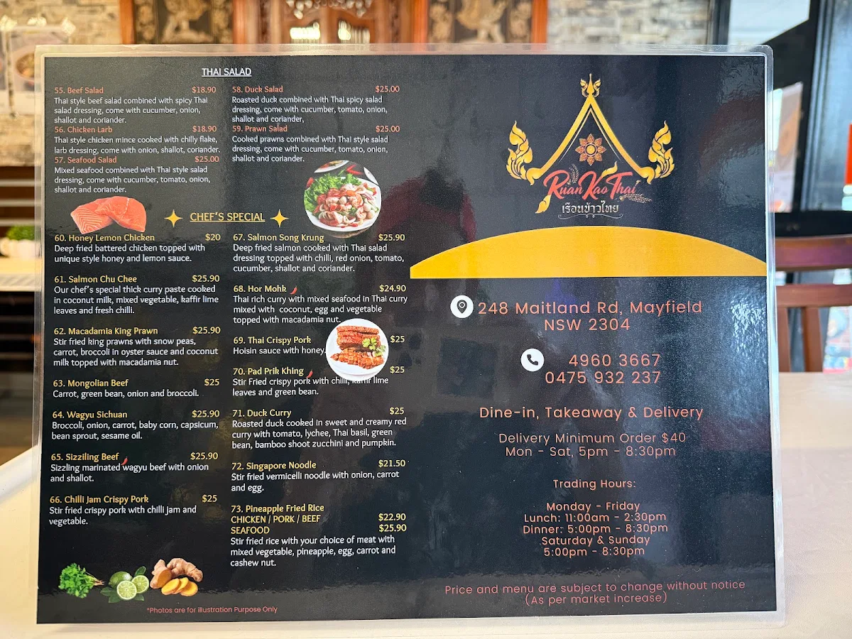 Menu, Ruan Kao Thai