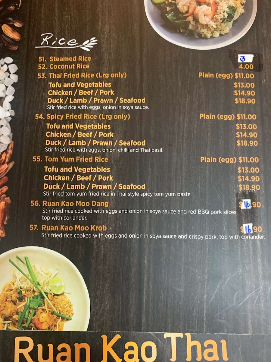 Menu, Ruan Kao Thai