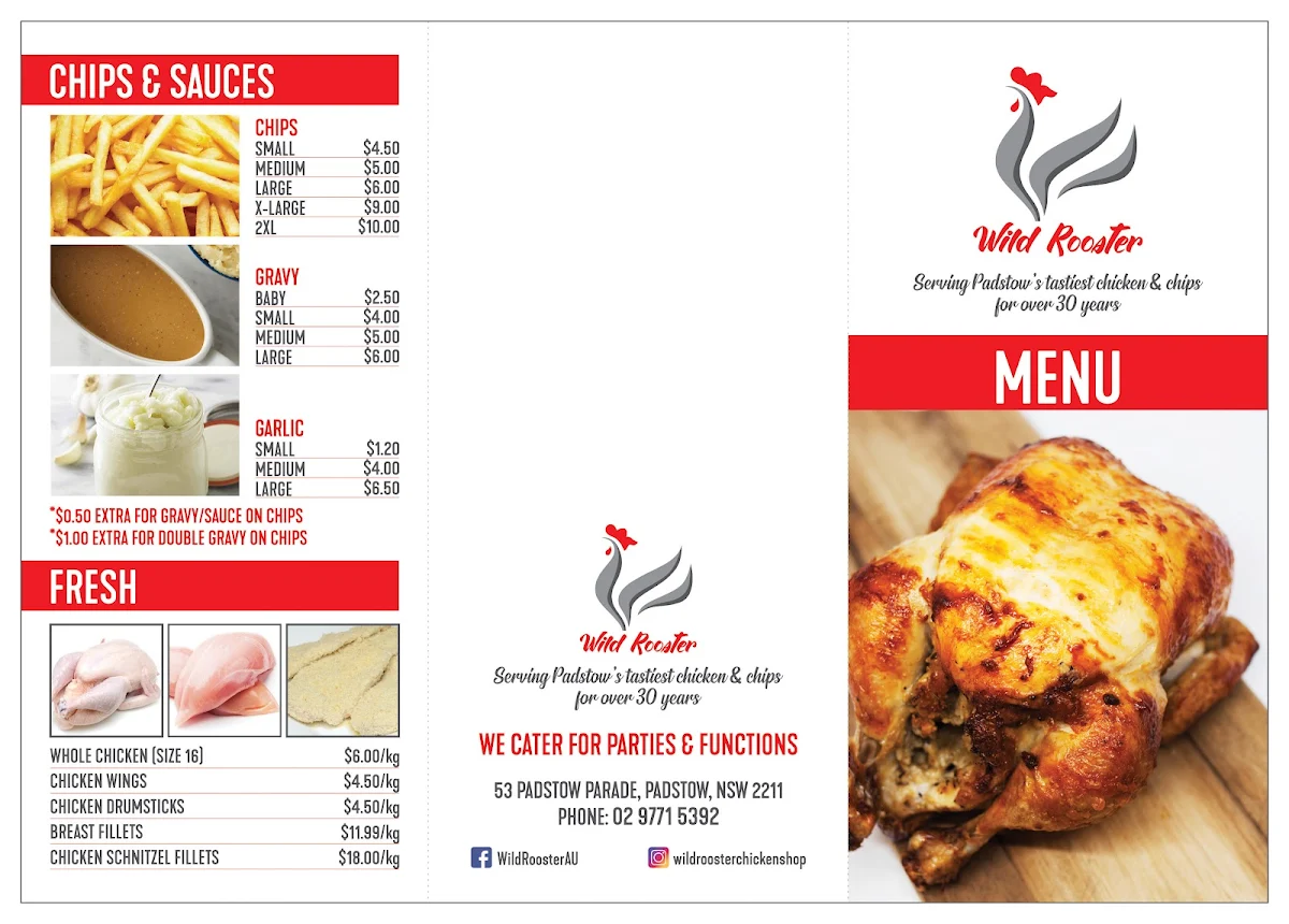 Menu, Wild Rooster Chicken Shop