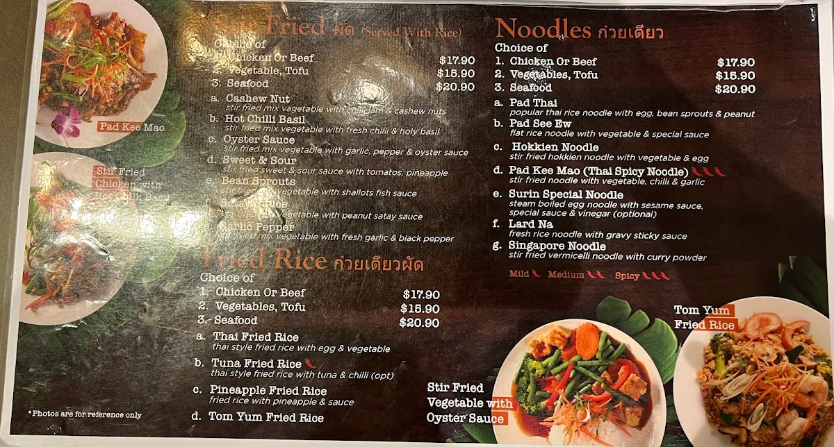 Menu, Thai Surin