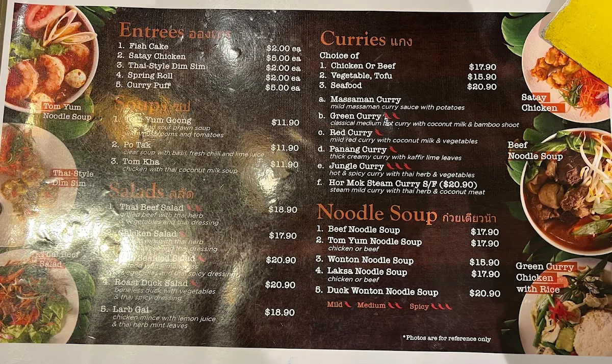 Menu, Thai Surin