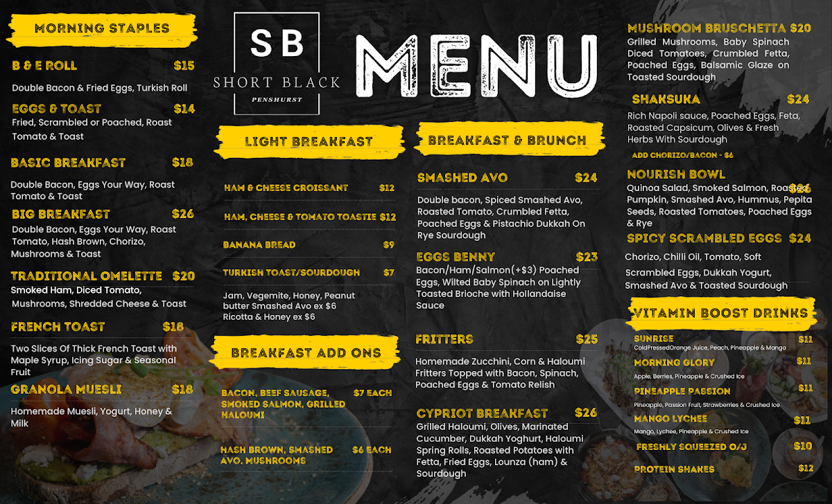 Menu, Short Black Espresso Bar